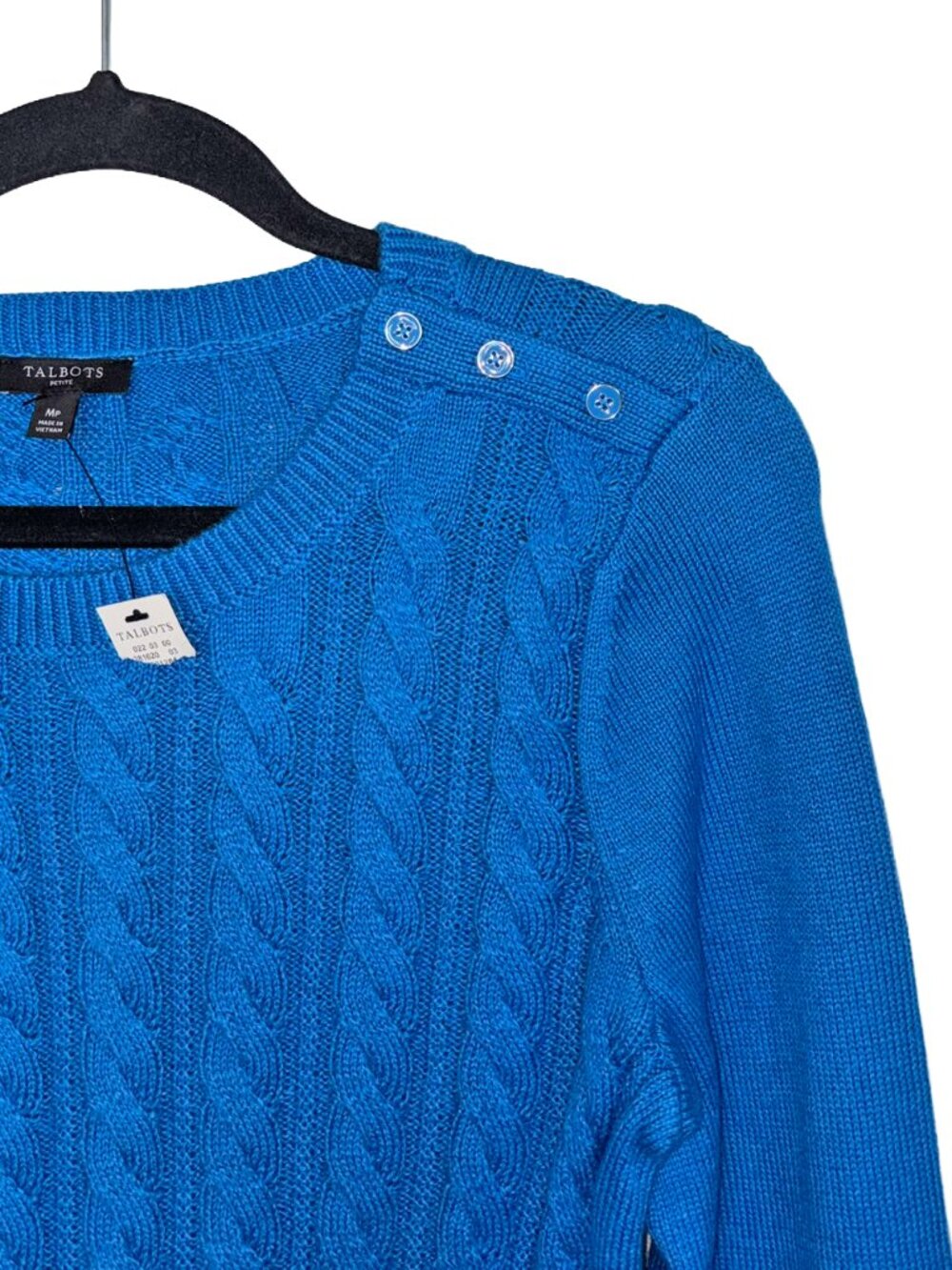 Talbots Royal Blue Cable Knit Crew Neck Sweater - Size MP - New w/Tags